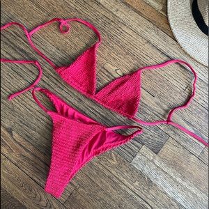 Wanderlust Swim Red Smocked Bikini Small